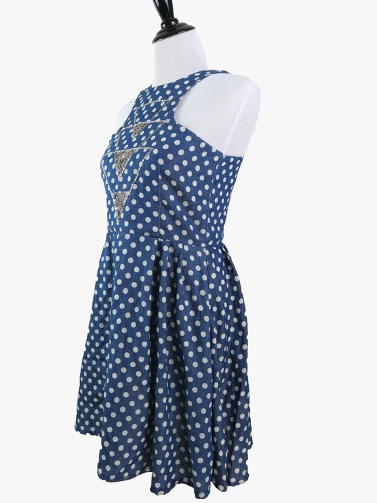 Fairground Dresses & Skirts - Fairground Size L Polka Dot Fit & Flare Dress Geometric Sequin Blue